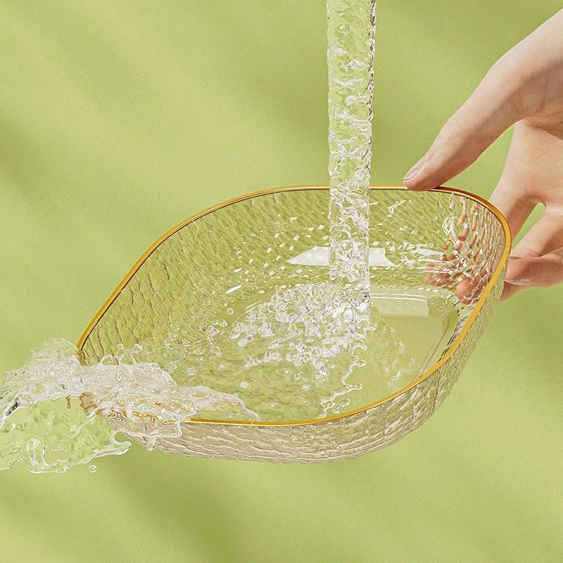 4Pcs  Luxury Plate With High-end Gold-edged Design Luxurious Translucent Storage Plate Multi-functional Durable Stylish Plate Food-grade Plastic Fruit Plate  Snack Plates Household Bone Spitting Plate