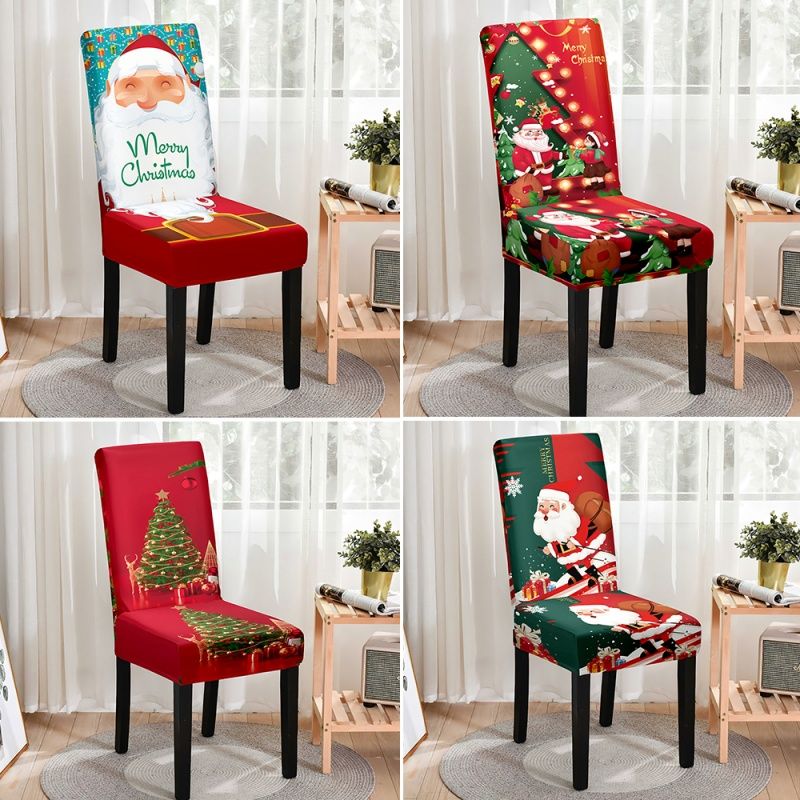 Christmas Chair Cover  High Chair Back Dining Chair Cover Home Ornament Xmas Atmosphere Decorative Elastic Chair Cover 2025 Christmas Gift