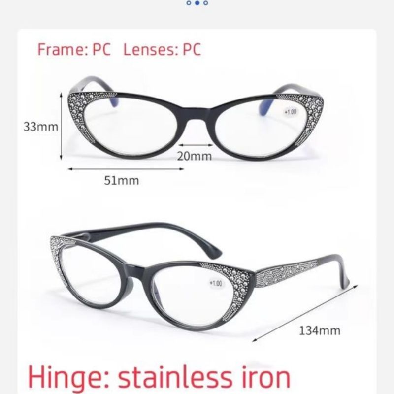 Luxury Fashion Lady Reading Glasses Anti Blue Light  Diamond Cat Eye Vintage Transparent  Reading Glasses Intellectual Elegance