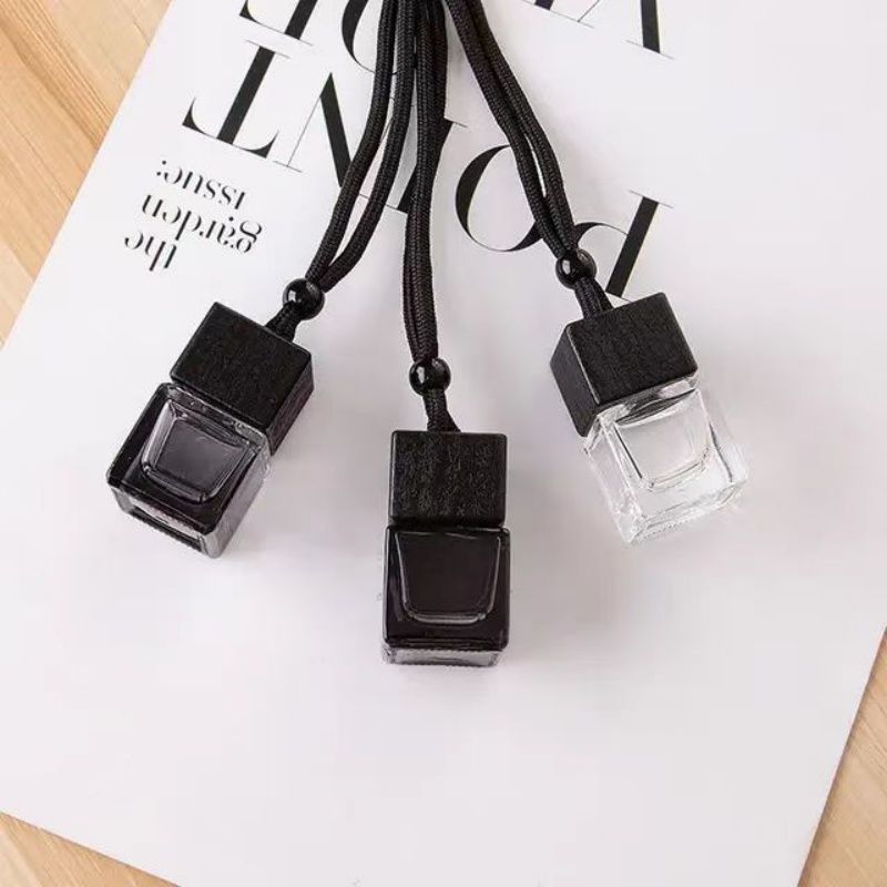 8ml Car Perfume Bottle Essence Oil Perfume Bottle Pendant Dyeing Square Cap Black Cap Empty Glass Bottle  Perfume  Essential Oil Diffuser  Decoration Aromatherapy