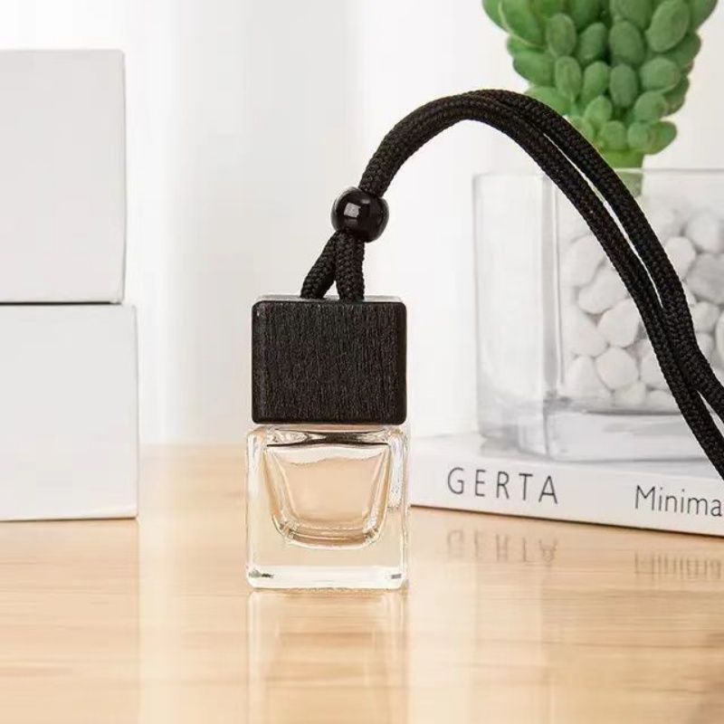8ml Car Perfume Bottle Essence Oil Perfume Bottle Pendant Dyeing Square Cap Black Cap Empty Glass Bottle  Perfume  Essential Oil Diffuser  Decoration Aromatherapy