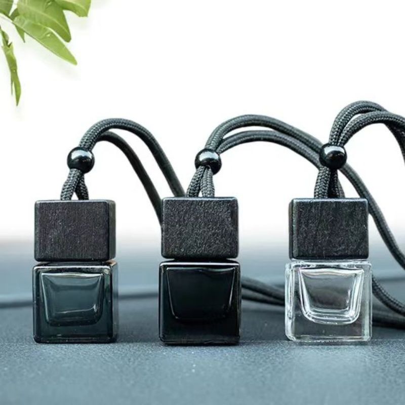 8ml Car Perfume Bottle Essence Oil Perfume Bottle Pendant Dyeing Square Cap Black Cap Empty Glass Bottle  Perfume  Essential Oil Diffuser  Decoration Aromatherapy