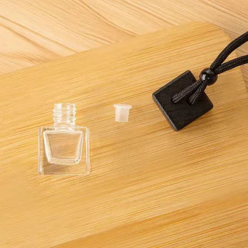 8ml Car Perfume Bottle Essence Oil Perfume Bottle Pendant Dyeing Square Cap Black Cap Empty Glass Bottle  Perfume  Essential Oil Diffuser  Decoration Aromatherapy