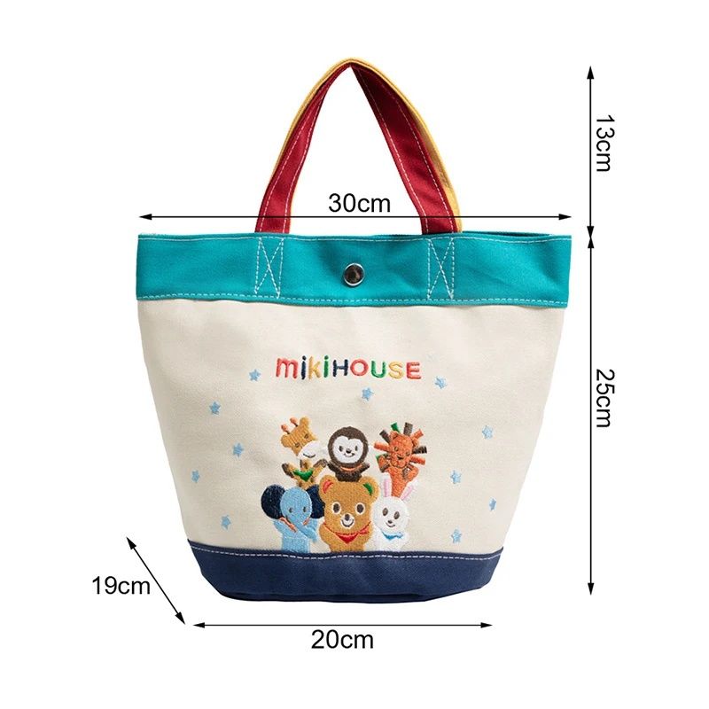 Miki Canvas  Mommy Bag Animal Park Cartoon Alphabet Pattern Printed Canvas Large Capacity  Lunch  Canvas  Bucket Bag Tote Girl Cartoon Handbag Gift
