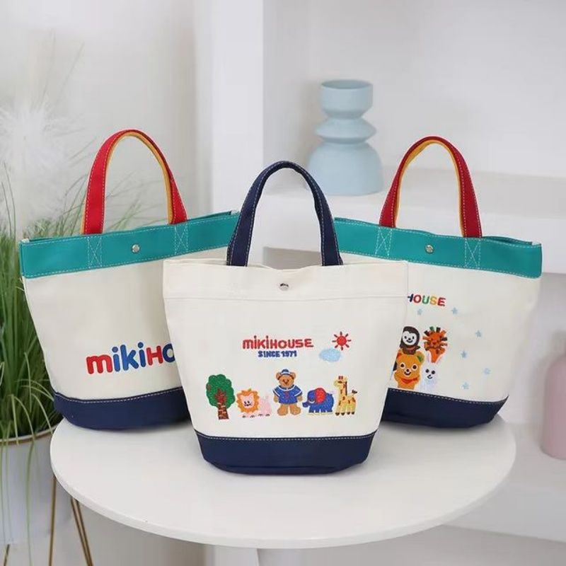 Miki Canvas  Mommy Bag Animal Park Cartoon Alphabet Pattern Printed Canvas Large Capacity  Lunch  Canvas  Bucket Bag Tote Girl Cartoon Handbag Gift