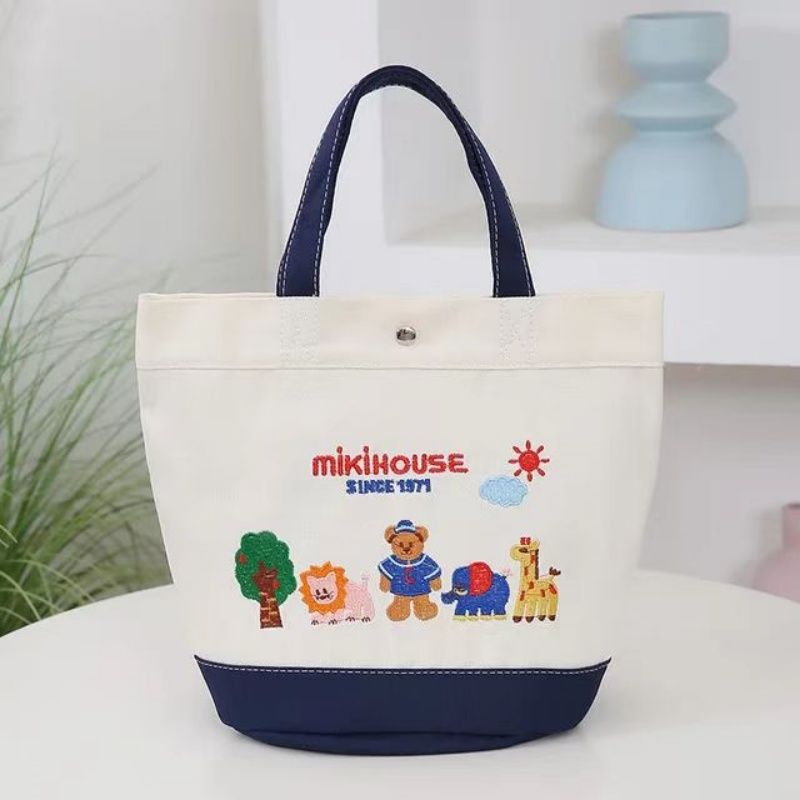 Miki Canvas  Mommy Bag Animal Park Cartoon Alphabet Pattern Printed Canvas Large Capacity  Lunch  Canvas  Bucket Bag Tote Girl Cartoon Handbag Gift