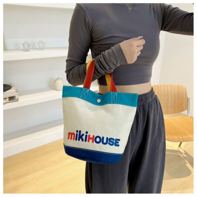 Miki Canvas  Mommy Bag Animal Park Cartoon Alphabet Pattern Printed Canvas Large Capacity  Lunch  Canvas  Bucket Bag Tote Girl Cartoon Handbag Gift