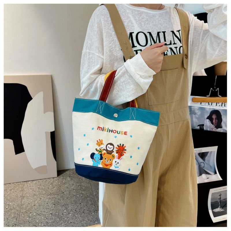 Miki Canvas  Mommy Bag Animal Park Cartoon Alphabet Pattern Printed Canvas Large Capacity  Lunch  Canvas  Bucket Bag Tote Girl Cartoon Handbag Gift