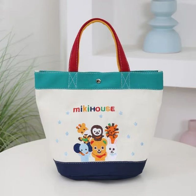 Miki Canvas  Mommy Bag Animal Park Cartoon Alphabet Pattern Printed Canvas Large Capacity  Lunch  Canvas  Bucket Bag Tote Girl Cartoon Handbag Gift