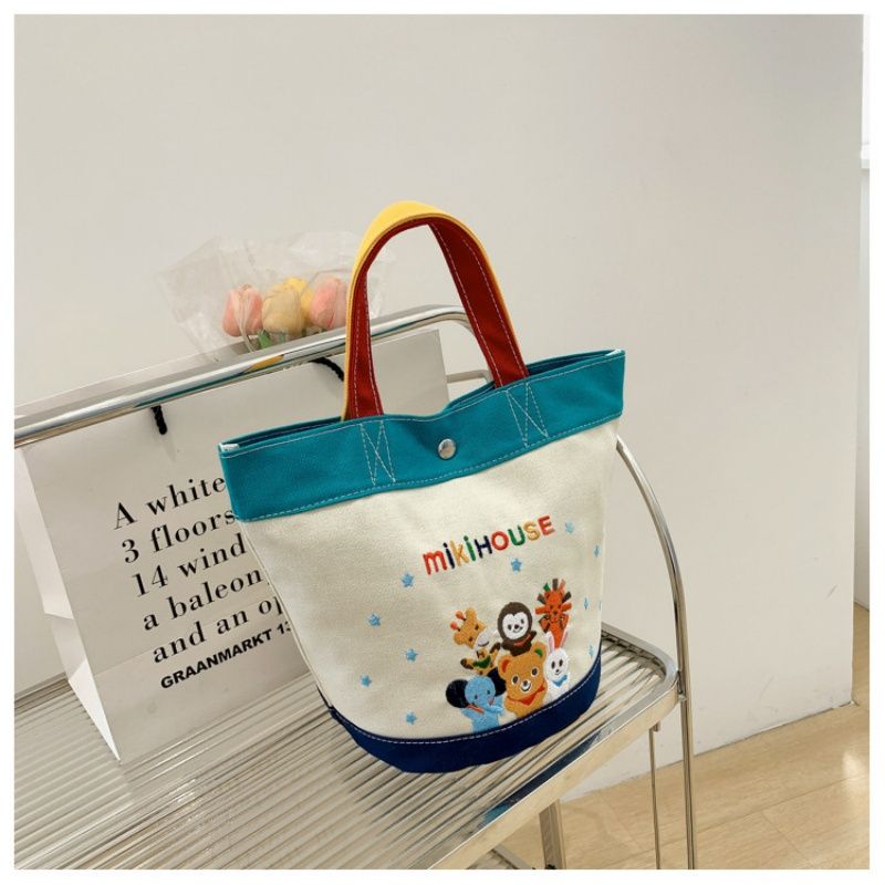 Miki Canvas  Mommy Bag Animal Park Cartoon Alphabet Pattern Printed Canvas Large Capacity  Lunch  Canvas  Bucket Bag Tote Girl Cartoon Handbag Gift