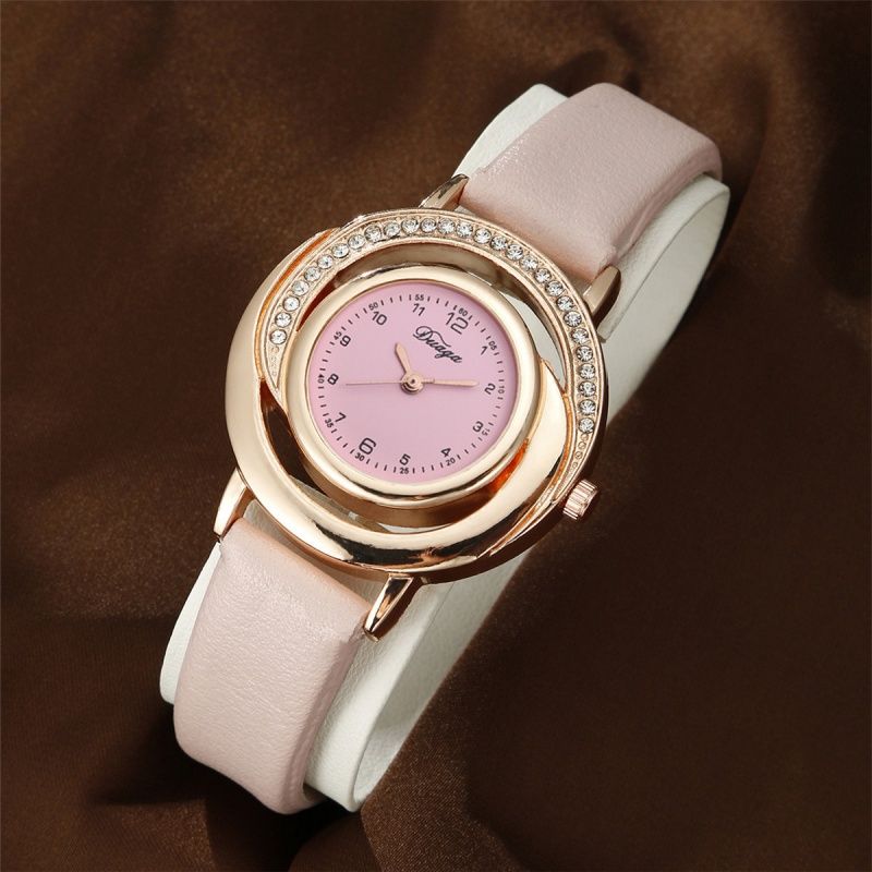 Fashion Ladies Quartz Watch ,Diamond Dial Leather Strap Ladies' Watch And Watch Set ,Simple Casual  Ladies Wrist Watch,Practical Color Matching Ornaments