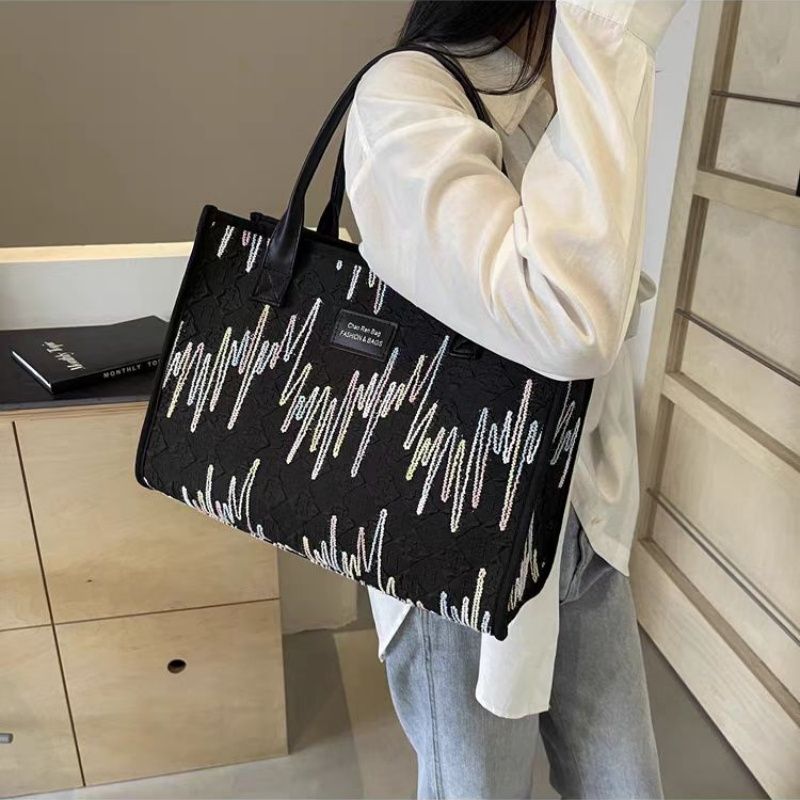 Latest Fashion Canvas Tote Bag ，Large Capacity Multi-functional Design Temperament Color Retro Underarm Bag Shoulder Bag ，Mommy Shopping Bag