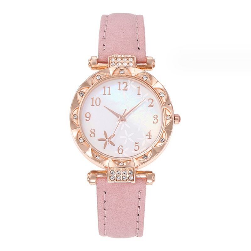 Simple Women's Quartz Watch Set 5PCS/ Set, Pink PU Leather Strap Fashion Watch  Diamond-love Jewelry Women Watch   Gift Set  Gift For Her