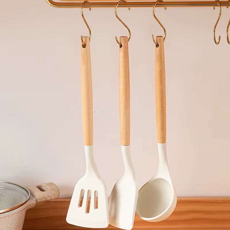Solid Wood Handle Silicone Kitchen Utensils Food Grade High Temperature Resistant Spatula Non-stick Pans Special Spatula  Frying Spatula Soup Spoon Three-piece Set Combination Gift Kitchenware Set