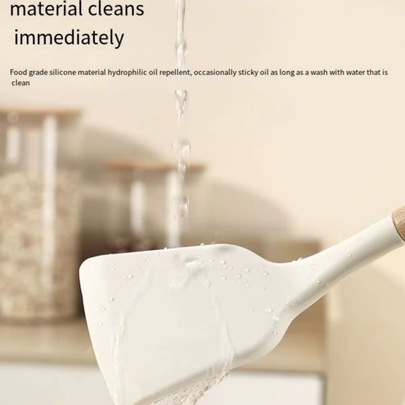 Solid Wood Handle Silicone Kitchen Utensils Food Grade High Temperature Resistant Spatula Non-stick Pans Special Spatula  Frying Spatula Soup Spoon Three-piece Set Combination Gift Kitchenware Set