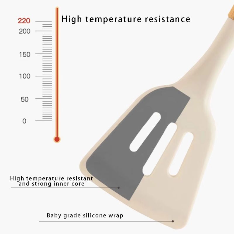 Solid Wood Handle Silicone Kitchen Utensils Food Grade High Temperature Resistant Spatula Non-stick Pans Special Spatula  Frying Spatula Soup Spoon Three-piece Set Combination Gift Kitchenware Set