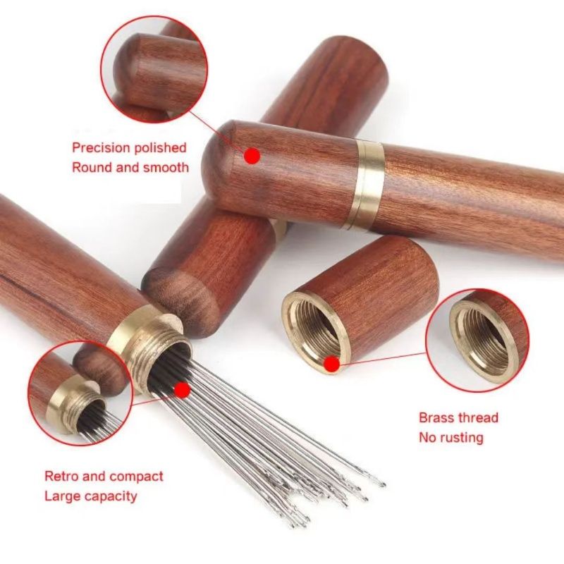 30Pcs Stainless Steel Hand Sewing Needle+ Wooden Cylinder Sewing Box,For Sewing Household DIY Apparel Beading Threading Needles Traditional Hand-sewn Embroidery,Wooden Drum Design Is Easy To Organize