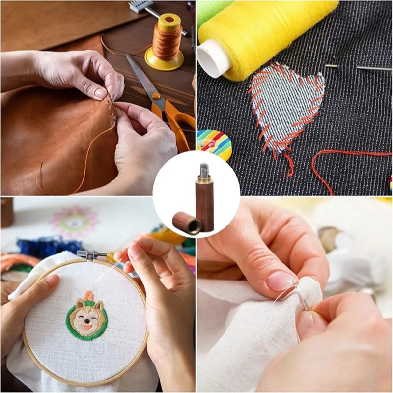 30Pcs Stainless Steel Hand Sewing Needle+ Wooden Cylinder Sewing Box,For Sewing Household DIY Apparel Beading Threading Needles Traditional Hand-sewn Embroidery,Wooden Drum Design Is Easy To Organize