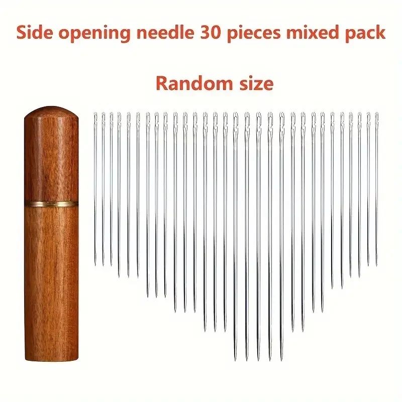 30Pcs Stainless Steel Hand Sewing Needle+ Wooden Cylinder Sewing Box,For Sewing Household DIY Apparel Beading Threading Needles Traditional Hand-sewn Embroidery,Wooden Drum Design Is Easy To Organize
