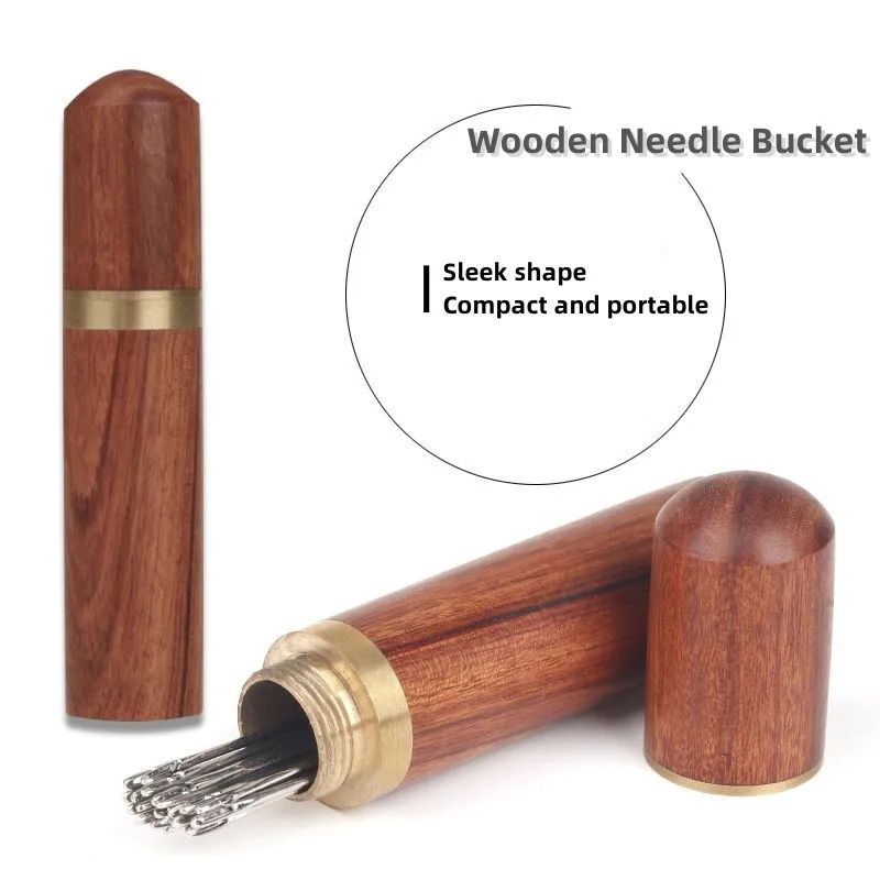 30Pcs Stainless Steel Hand Sewing Needle+ Wooden Cylinder Sewing Box,For Sewing Household DIY Apparel Beading Threading Needles Traditional Hand-sewn Embroidery,Wooden Drum Design Is Easy To Organize