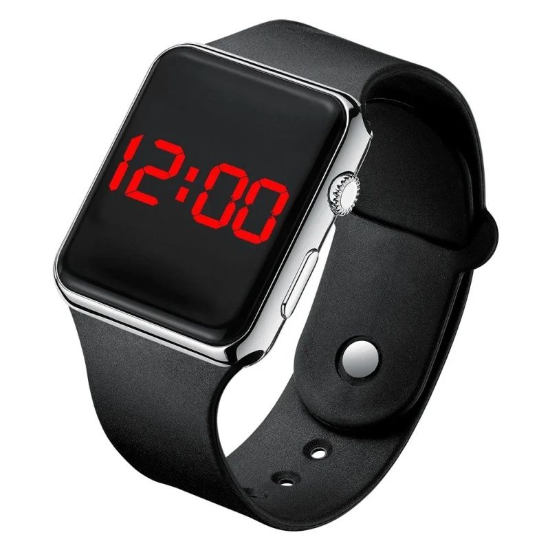 Fashionable And Simple Square  LED Silicone Quartz Electronic Watch+Bracelet Set, Student Adult Unisex,Luminous Electroplating Sports Electronic Watch,Because Of The Tide So Popular