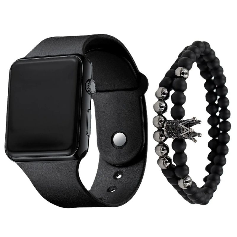 Fashionable And Simple Square  LED Silicone Quartz Electronic Watch+Bracelet Set, Student Adult Unisex,Luminous Electroplating Sports Electronic Watch,Because Of The Tide So Popular