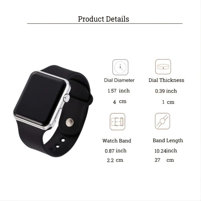 Fashionable And Simple Square  LED Silicone Quartz Electronic Watch+Bracelet Set, Student Adult Unisex,Luminous Electroplating Sports Electronic Watch,Because Of The Tide So Popular