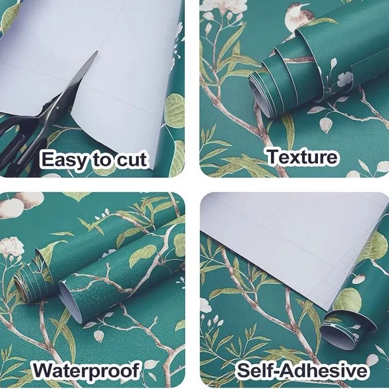 3D Printed Emerald Flower Wallpaper PVC Moisture-proof Self-adhesive Paper， Bedroom Living Room TV Background Wall Decoration Wall Sticker ，It Is easy To Create A Style Home