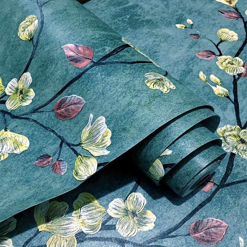 3D Printed Emerald Flower Wallpaper PVC Moisture-proof Self-adhesive Paper， Bedroom Living Room TV Background Wall Decoration Wall Sticker ，It Is easy To Create A Style Home