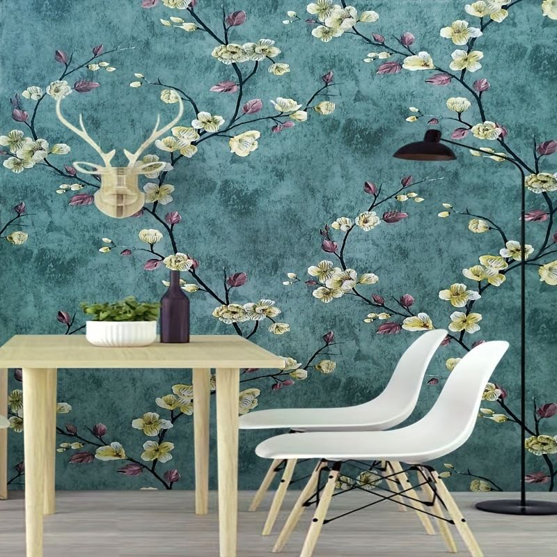 3D Printed Emerald Flower Wallpaper PVC Moisture-proof Self-adhesive Paper， Bedroom Living Room TV Background Wall Decoration Wall Sticker ，It Is easy To Create A Style Home