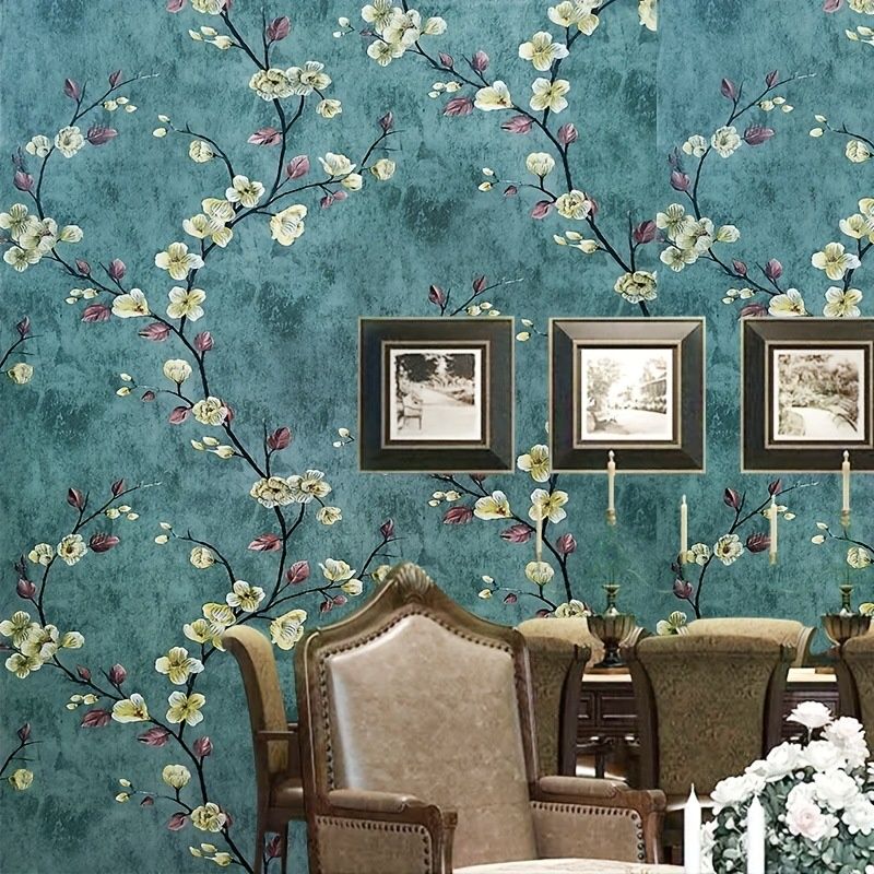 3D Printed Emerald Flower Wallpaper PVC Moisture-proof Self-adhesive Paper， Bedroom Living Room TV Background Wall Decoration Wall Sticker ，It Is easy To Create A Style Home