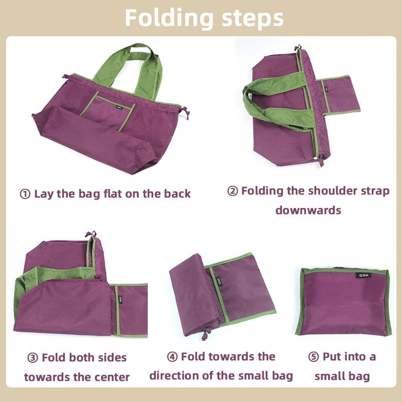 Foldable Eco-Friendly Shoulder Bags Women's Reusable Grocery Bag Large Capacity Foldable Shopping Bag With Drawstring Closure (The Size Of The Shopping Bag Is Shown In The Picture Size Drawing)