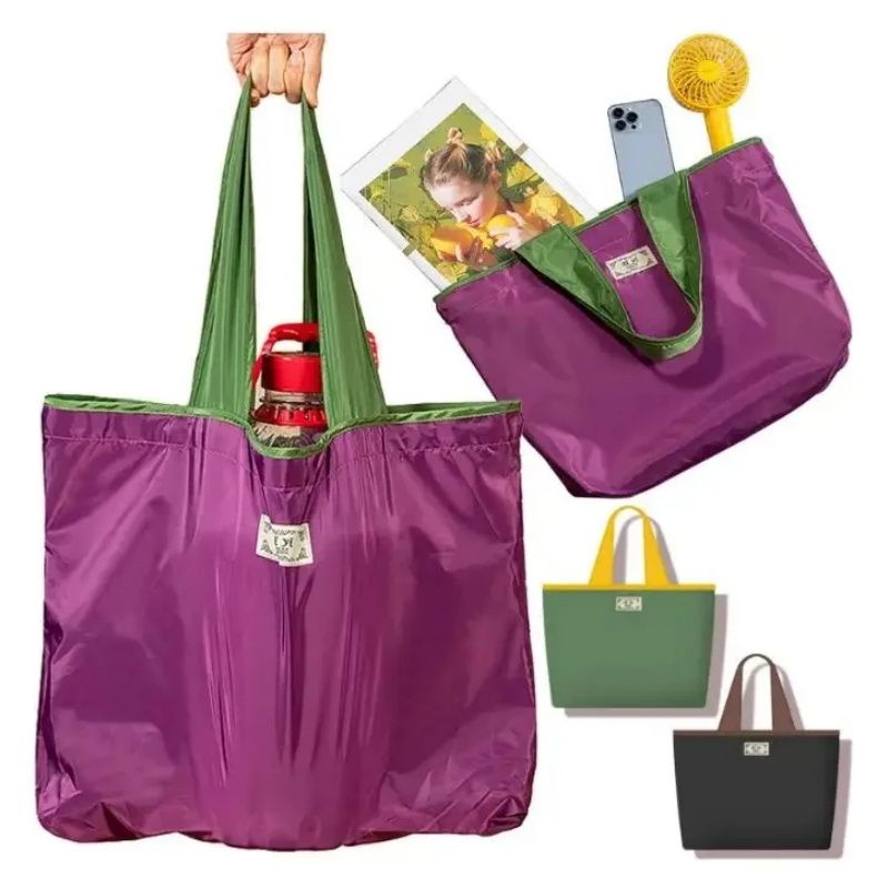 Foldable Eco-Friendly Shoulder Bags Women's Reusable Grocery Bag Large Capacity Foldable Shopping Bag With Drawstring Closure (The Size Of The Shopping Bag Is Shown In The Picture Size Drawing)