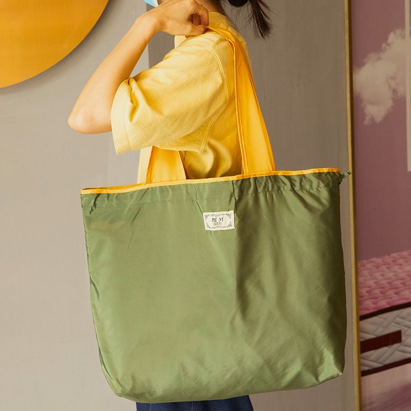 Foldable Eco-Friendly Shoulder Bags Women's Reusable Grocery Bag Large Capacity Foldable Shopping Bag With Drawstring Closure (The Size Of The Shopping Bag Is Shown In The Picture Size Drawing)