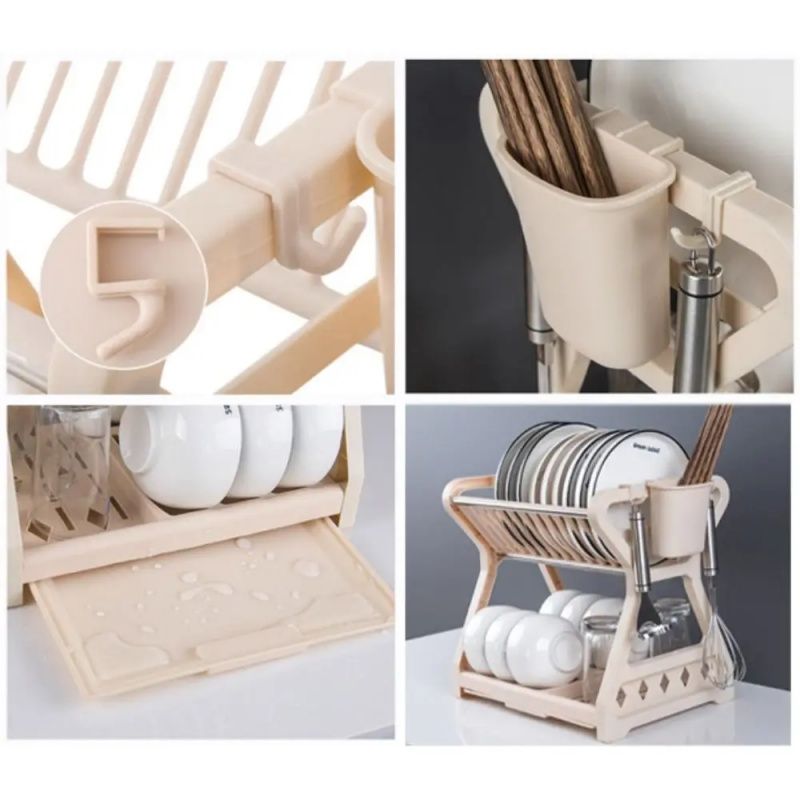 New Dish Drainer Dish,Kitchen Storage Double Layer Dish Drainer Shelf Knife Container Holder ,Four Steel Pipes For Support,Durable,Saving Kitchen Counter Kitchen Organizer Is A Good Helper