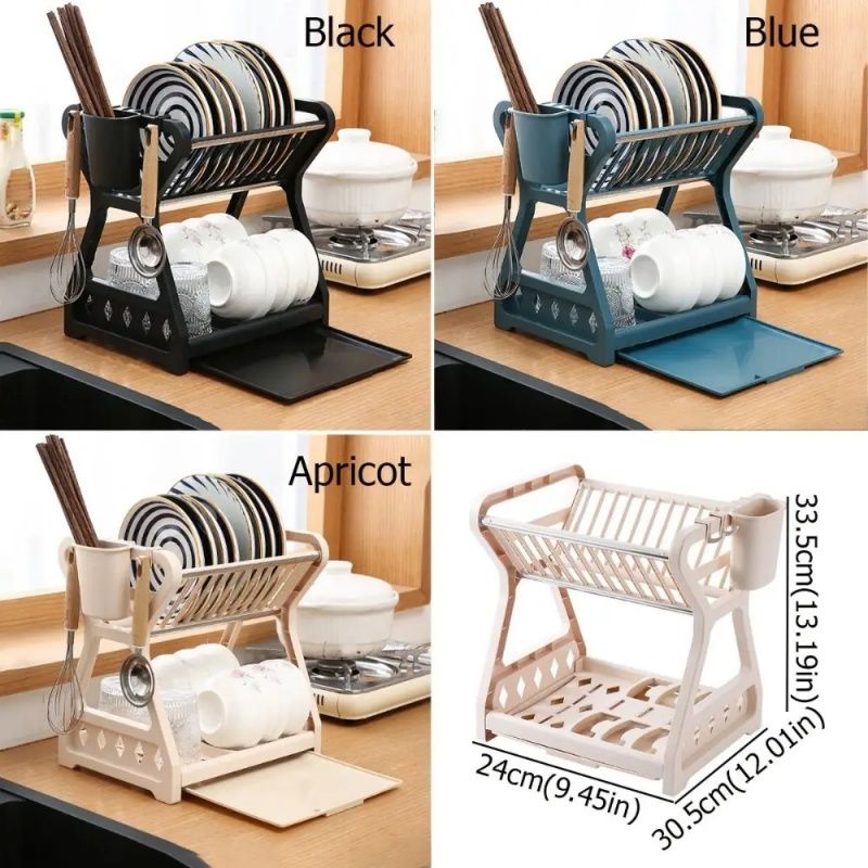 New Dish Drainer Dish,Kitchen Storage Double Layer Dish Drainer Shelf Knife Container Holder ,Four Steel Pipes For Support,Durable,Saving Kitchen Counter Kitchen Organizer Is A Good Helper