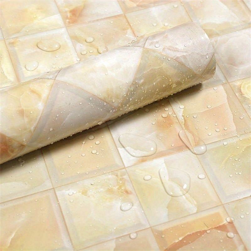 Yellow Imitation Marble Pattern Self-adhesive Wallpaper Kitchen Stove Furniture Background Wall Renovation Oil Resistant Sticker