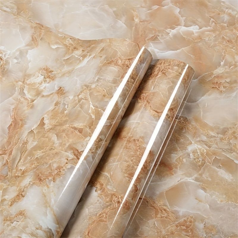 Yellow Imitation Marble Pattern Self-adhesive Wallpaper Kitchen Stove Furniture Background Wall Renovation Oil Resistant Sticker