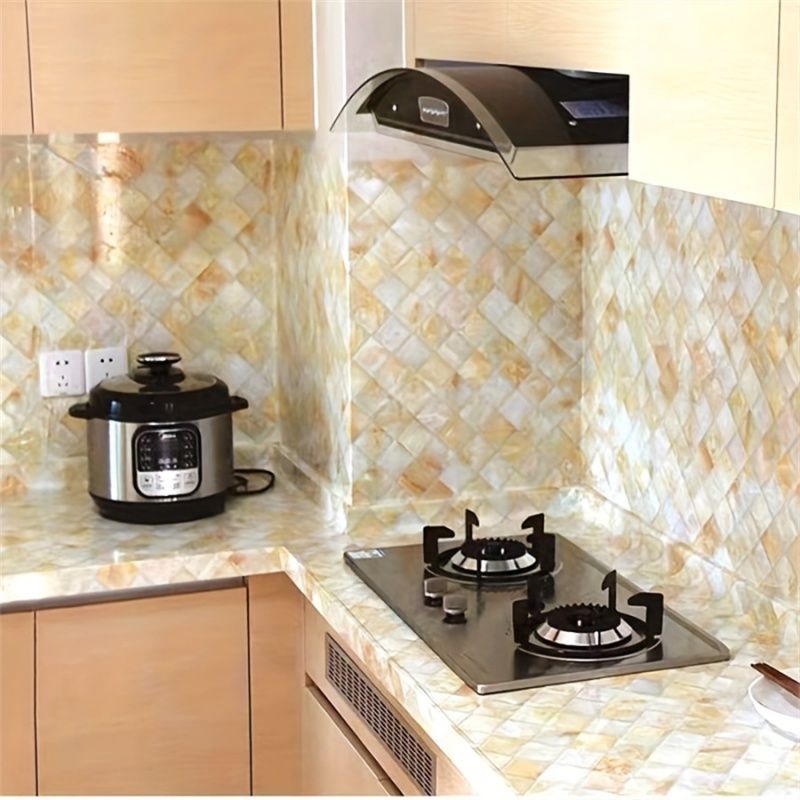 Yellow Imitation Marble Pattern Self-adhesive Wallpaper Kitchen Stove Furniture Background Wall Renovation Oil Resistant Sticker
