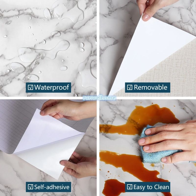 Yellow Imitation Marble Pattern Self-adhesive Wallpaper Kitchen Stove Furniture Background Wall Renovation Oil Resistant Sticker