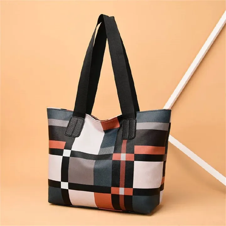 Striped Plaid Tote Bag For Women, New Fashionable Women's Shoulder Bag,Commuting Bag,  Large-capacity PU Leather Luxury Brief Casual Shopping Bolsa