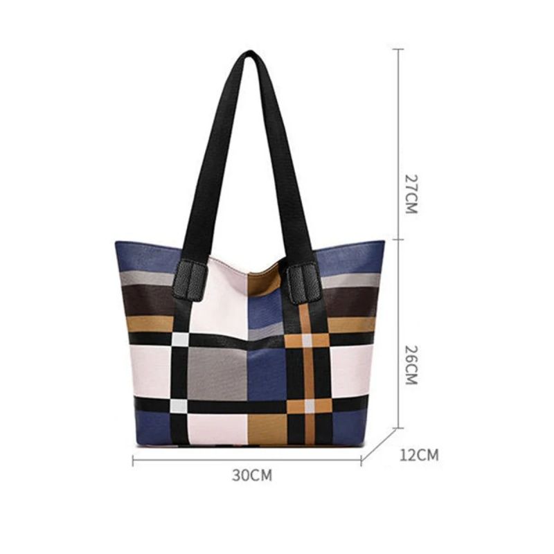 Striped Plaid Tote Bag For Women, New Fashionable Women's Shoulder Bag,Commuting Bag,  Large-capacity PU Leather Luxury Brief Casual Shopping Bolsa