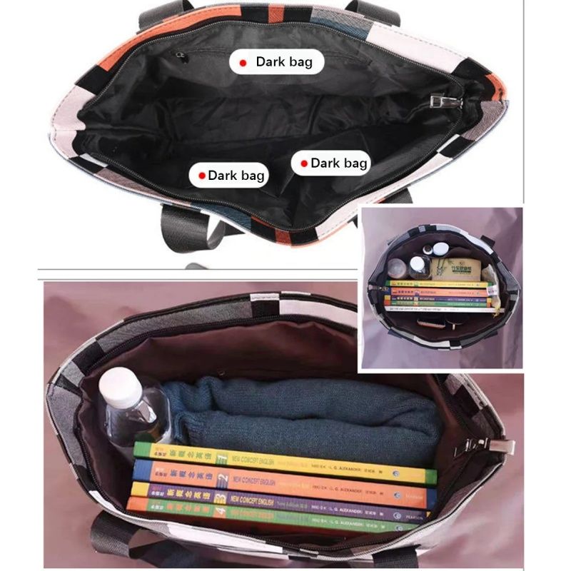 Striped Plaid Tote Bag For Women, New Fashionable Women's Shoulder Bag,Commuting Bag,  Large-capacity PU Leather Luxury Brief Casual Shopping Bolsa