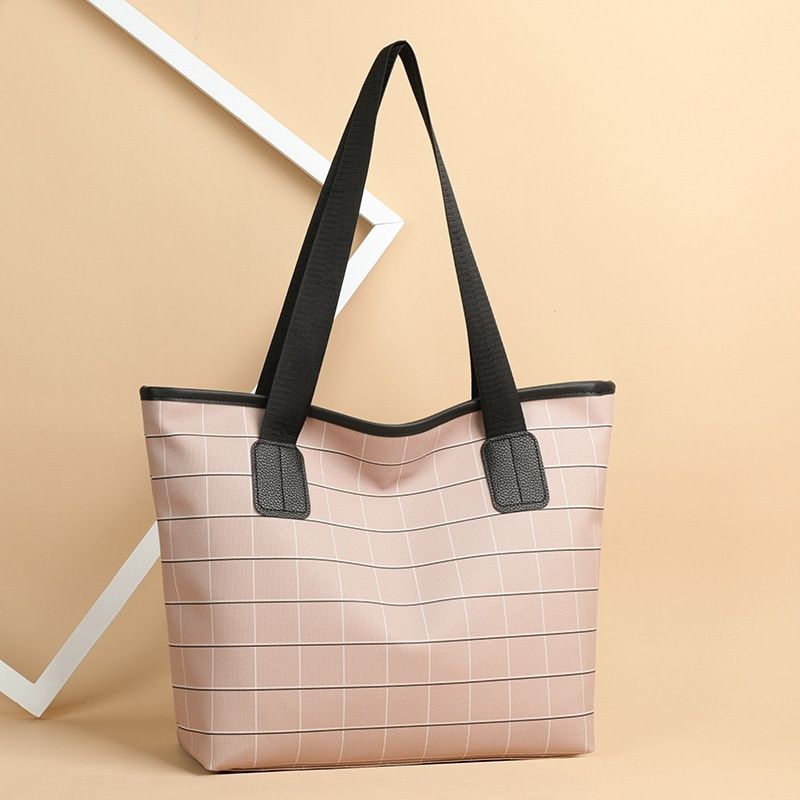 Striped Plaid Tote Bag For Women, New Fashionable Women's Shoulder Bag,Commuting Bag,  Large-capacity PU Leather Luxury Brief Casual Shopping Bolsa