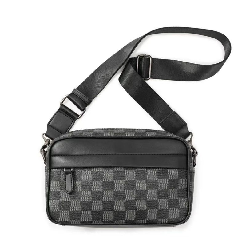 New Checkered Men Small Square Bag, Single-shoulder Bag, Crossbody Bag, Trendy Men's Casual Checkered Waist Packs Travel Storage Bag Sports Bag, Top-quality PU Leather  Simple  Fashion