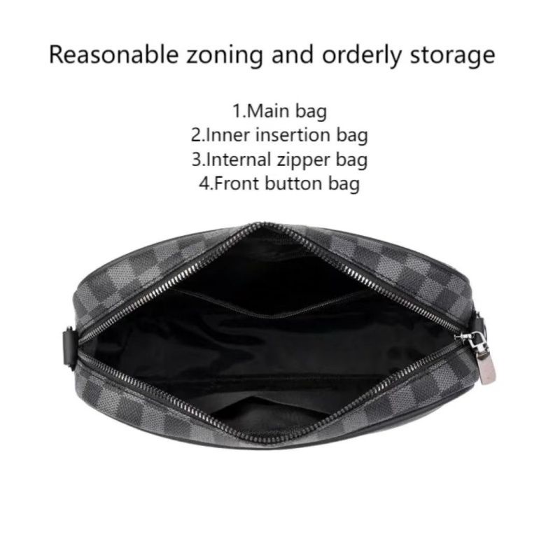 New Checkered Men Small Square Bag, Single-shoulder Bag, Crossbody Bag, Trendy Men's Casual Checkered Waist Packs Travel Storage Bag Sports Bag, Top-quality PU Leather  Simple  Fashion