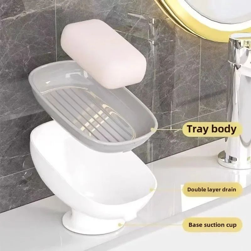 Household Drain Soap Box, Suction Cup Soap Dish With Drain Holes, Luxury Soap Box Creative Suction Cup Holder Super Suction Portable Soap Box Bathroom Accessories