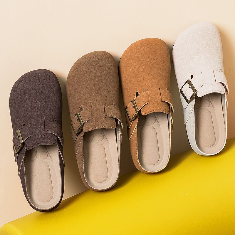 New Style Of Women's Birken Shoes， Retro Anti Slip Flat Bottomed Half Slippers , Soft-soled Comfortable Breathable  Sandals，Trend Solid Color Casual Shoes