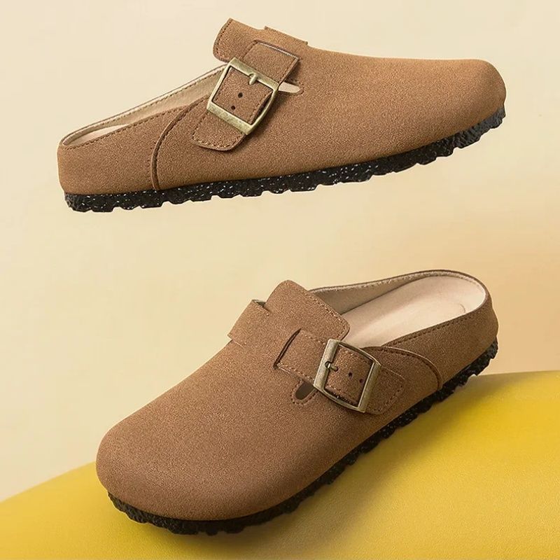 New Style Of Women's Birken Shoes， Retro Anti Slip Flat Bottomed Half Slippers , Soft-soled Comfortable Breathable  Sandals，Trend Solid Color Casual Shoes