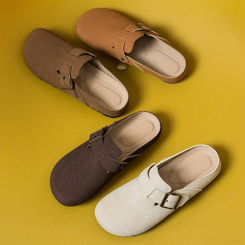 New Style Of Women's Birken Shoes， Retro Anti Slip Flat Bottomed Half Slippers , Soft-soled Comfortable Breathable  Sandals，Trend Solid Color Casual Shoes